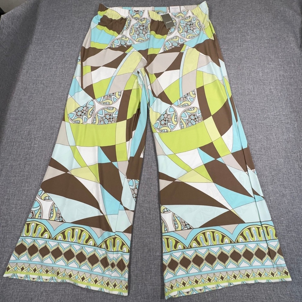 Chico's Palazzo Pants Womens 3 Regular Cyclone Print Wide Leg Ultimate Fit NEW